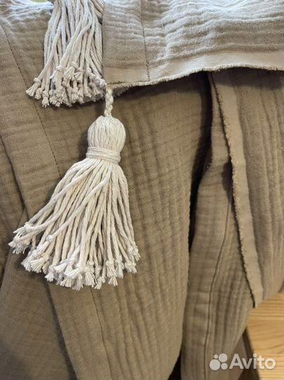 Муслиновый плед 4 слоя с хлопковыми кисточками