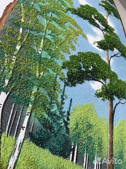 Картина на срезе дерева