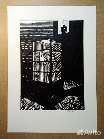 Картина линогравюра, малотиражная графика, эстамп