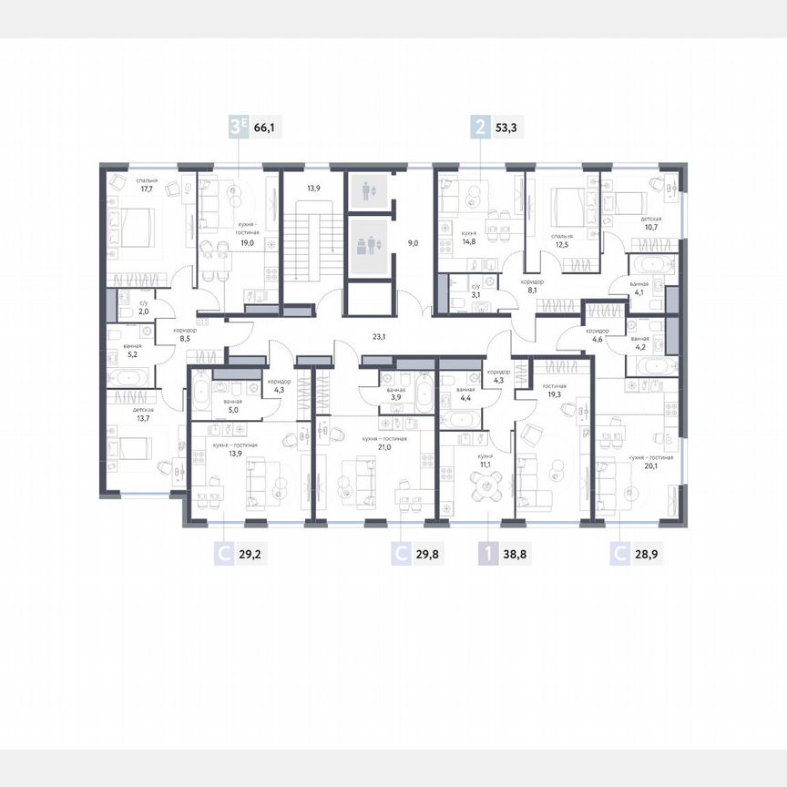 2-к. квартира, 53,3 м², 8/25 эт.