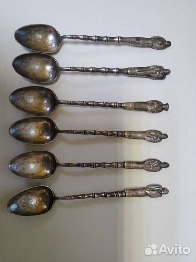 Ложки серебро 875 проба Старец Будда 6 шт