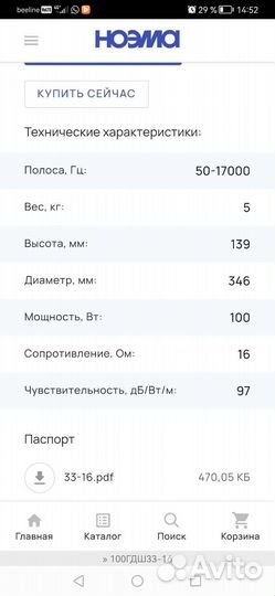 Динамик Ноэма 100гдш33-16