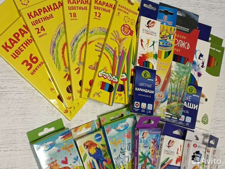 Карандаши простые, цветные, восковые. Мелки