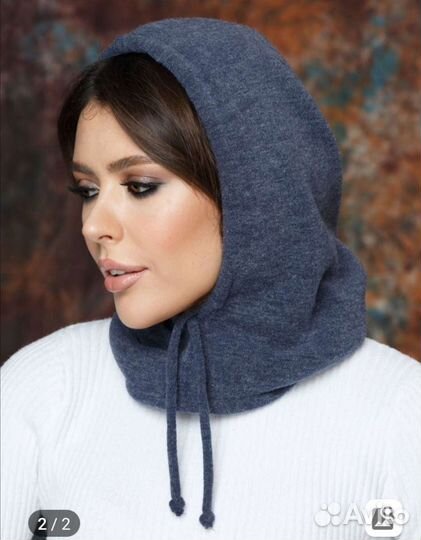 Капор новый на меху синий