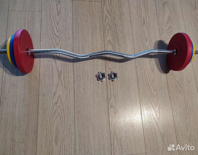 Штанга W образная 22.5 кг Диски обрезиненные