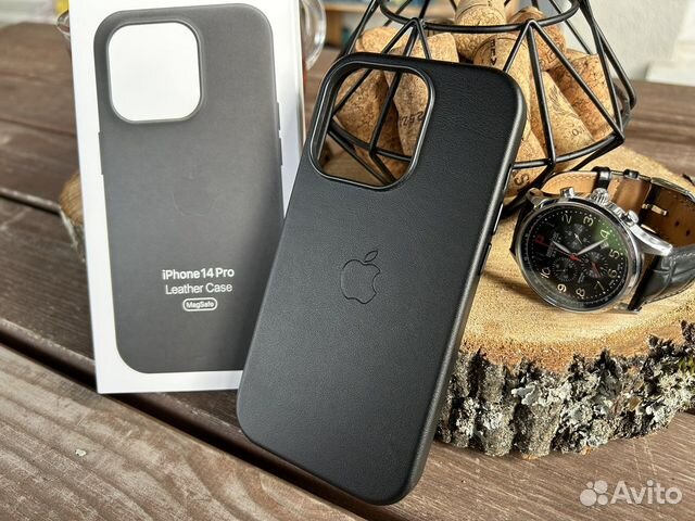 Чехол iPhone 14 Pro черный кожа
