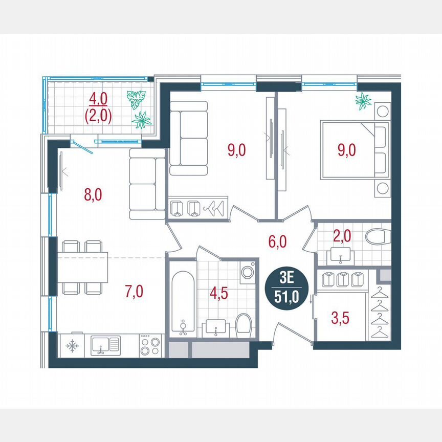 3-к. квартира, 51 м², 12/32 эт.