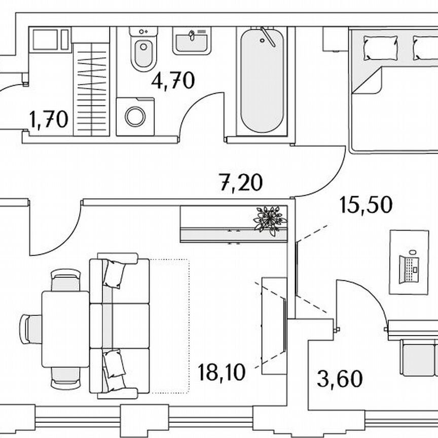 1-к. квартира, 48,9 м², 6/13 эт.