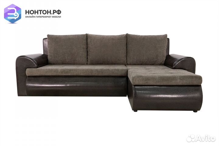 Диван угловой еврокнижка Цезарь коричневый