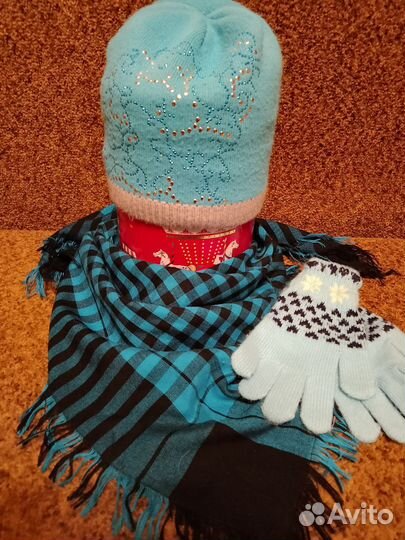 Комплект шапка, шарф, варежки