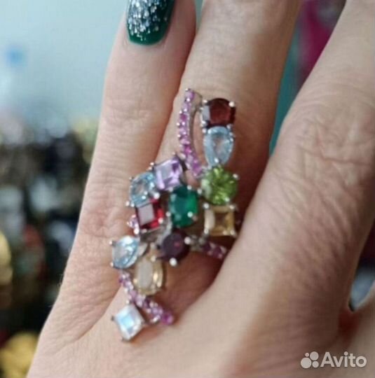 Серьги и кольцо серебро с натуральными камнями