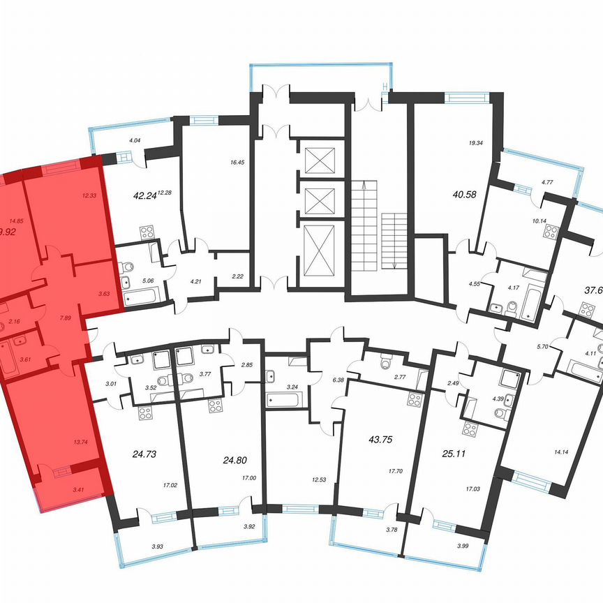 2-к. квартира, 61,6 м², 6/22 эт.