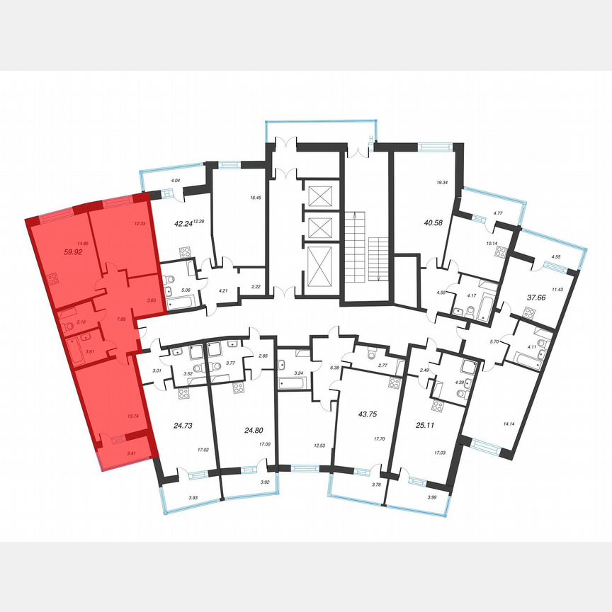 2-к. квартира, 61,6 м², 6/22 эт.
