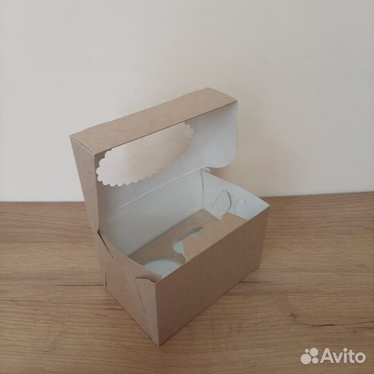 Коробки крафт с окном для Капкейков, маффинов