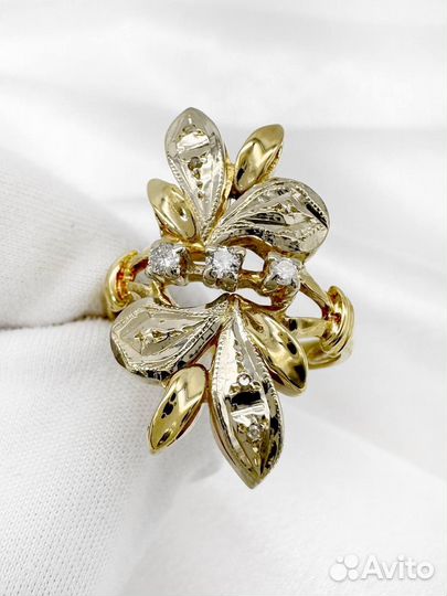 Золотое кольцо СССР с бриллиантами 585 / 4.38 гр