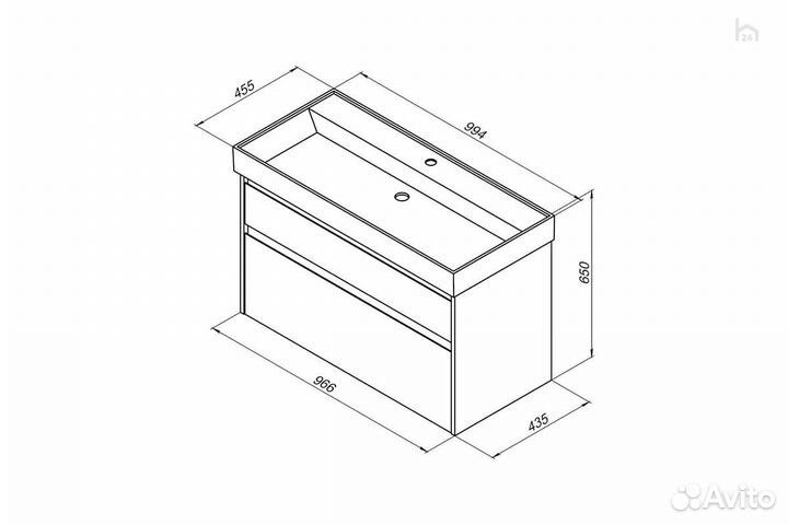Тумба под раковину 100 (2 ящика) Nova Lite