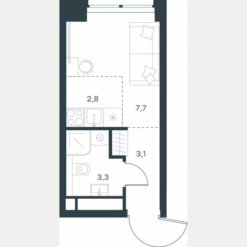 Квартира-студия, 16,9 м², 17/48 эт.