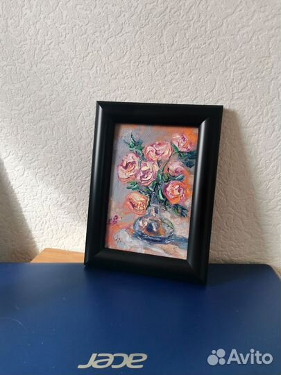 Картина букет роз маслом в раме ценапереезд