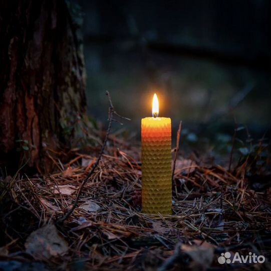 Набор свечей из воска 13 см х 3 см, 4 шт медовые