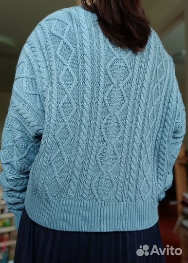 Кардиган укороченный вязаный sela голубой S