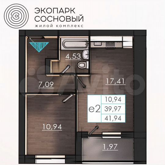 1-к. квартира, 40 м², 4/4 эт.