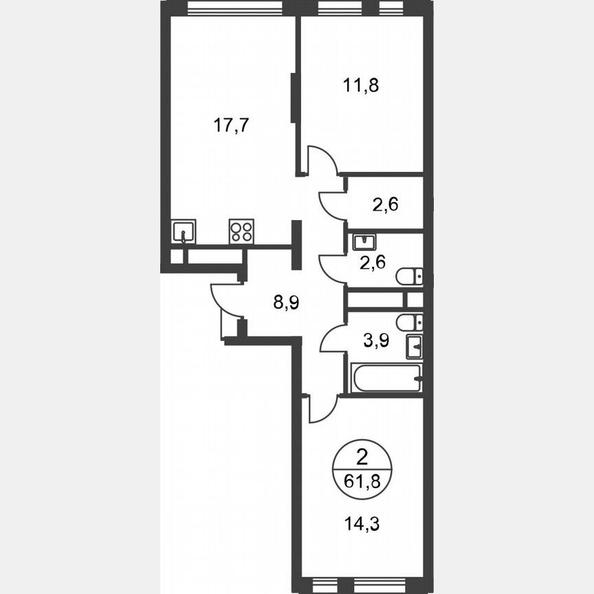 2-к. квартира, 61,8 м², 12/17 эт.