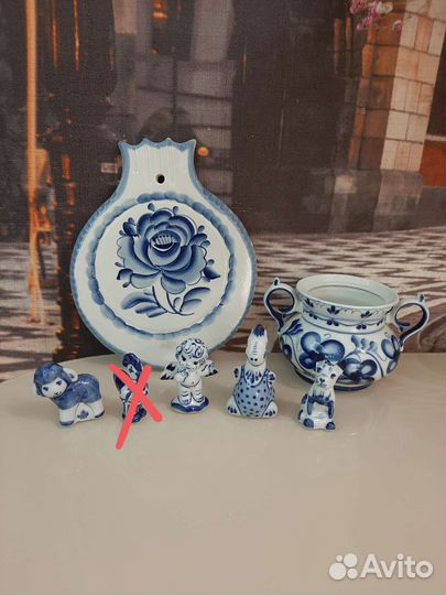 Гжель фигурки доска сахарница конфетница СССР