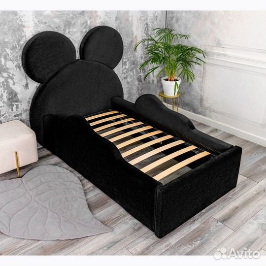 Кровать детская 80х160 Микки черный велюр
