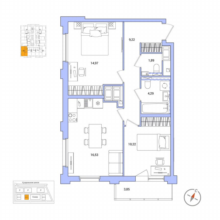2-к. квартира, 58,3 м², 25/25 эт.
