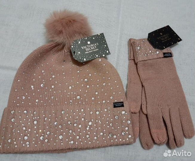 Шапка, перчатки Victorias Secret женские