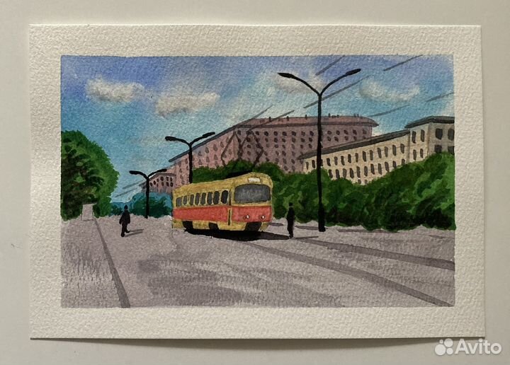 Рисунок акварель А5 пейзаж море