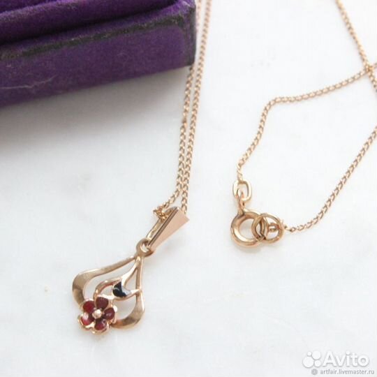 Золотой кулон подвеска цепь СССР Эмаль 583 проба