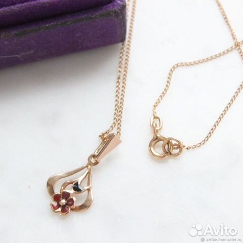 Золотой кулон подвеска цепь СССР Эмаль 583 проба