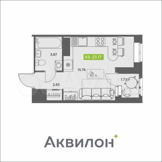 Квартира-студия, 23,2 м², 13/16 эт.