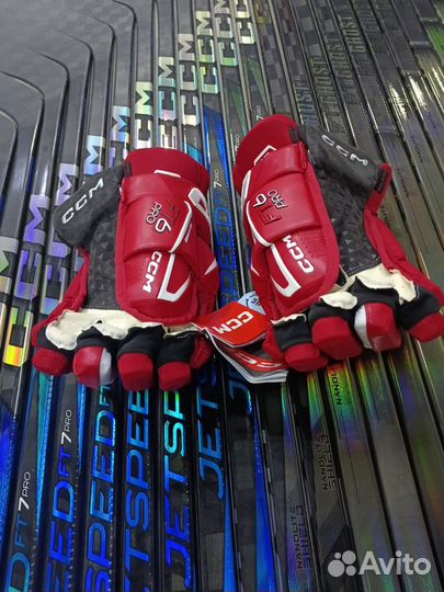 Краги CCM FT6 PRO красные с белой полоской размер 13