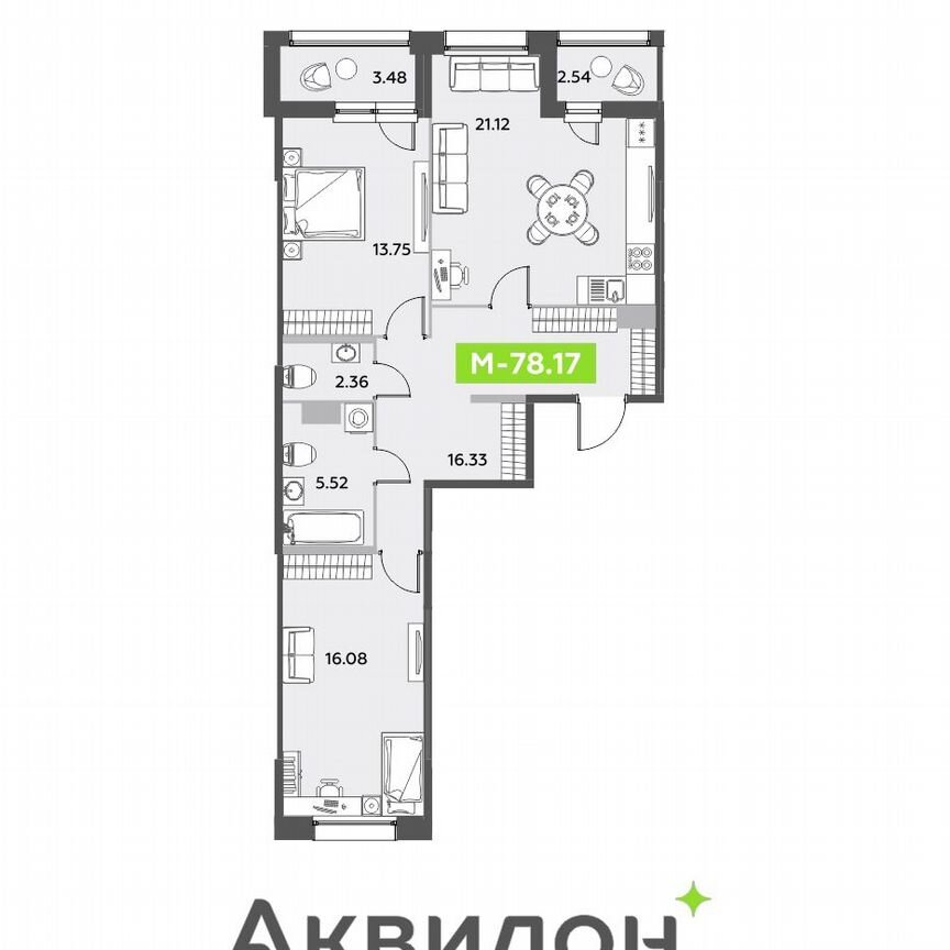 2-к. квартира, 78,2 м², 11/12 эт.