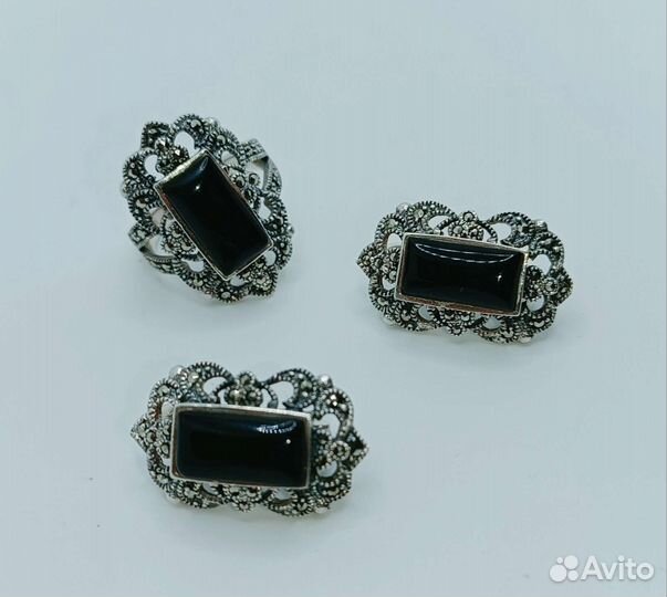 Винтажный серебряный гарнитур серьги с кольцом