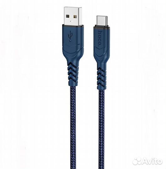 Кабель Type-C (3А) тканевая оплетка (hoco X59) Син
