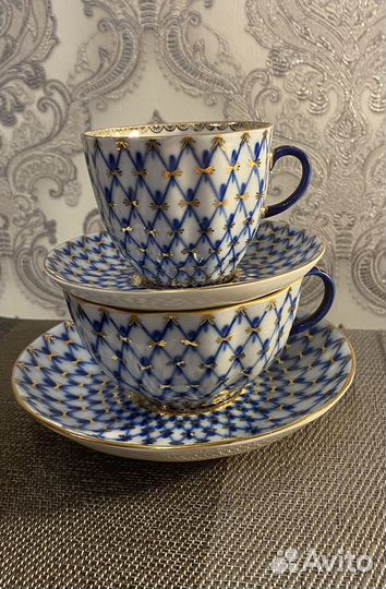 Чайная кофейная пара кобальтовая сетка лфз