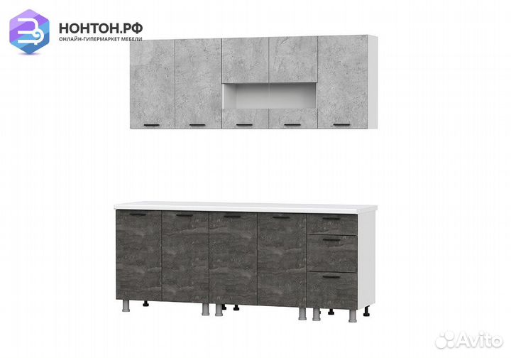 Кухня Гранит 2.0 м белый / цемент светлый / камень