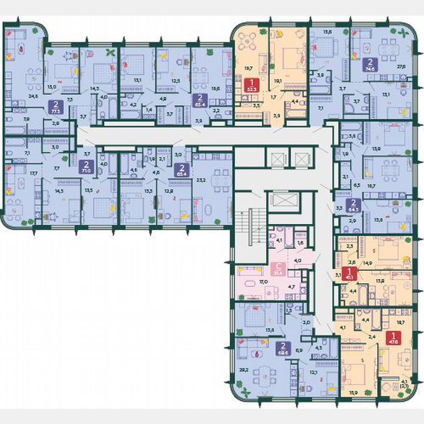 2-к. квартира, 77,5 м², 2/17 эт.