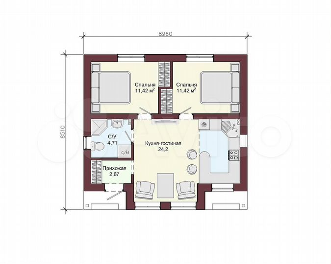 Дом 60 м² на участке 8 сот.