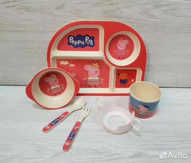 Бамбуковая посуда для детей свинка пеппа пепа
