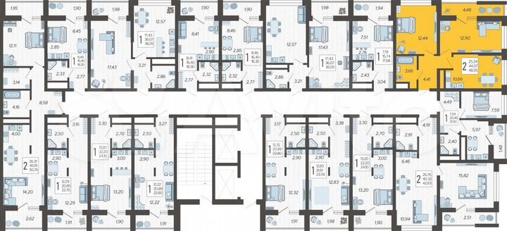 2-к. квартира, 48,6 м², 10/19 эт.