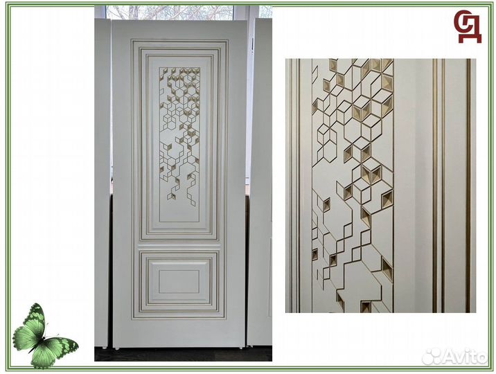 Дверь межкомнатная белая эмаль патина белое золото