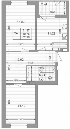 2-к. квартира, 63 м², 4/17 эт.