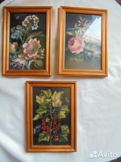 Декор панно Ботаника в дерев рамке 12 х 17 см 3 шт