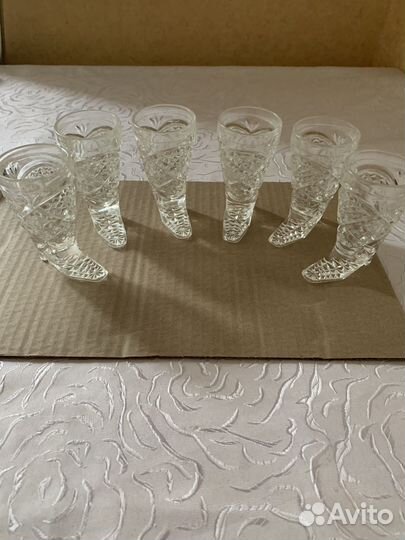 Набор хрустальных рюмок в виде сапожка, 6 шт