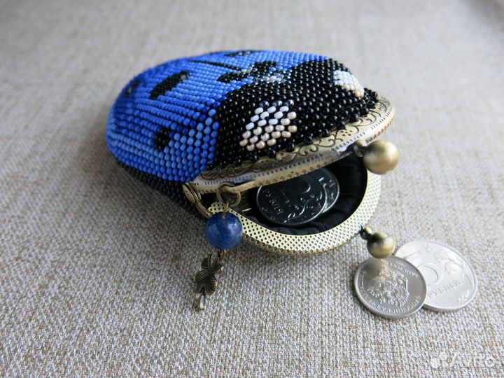 Кошелек-монетница Божья коровка синяя