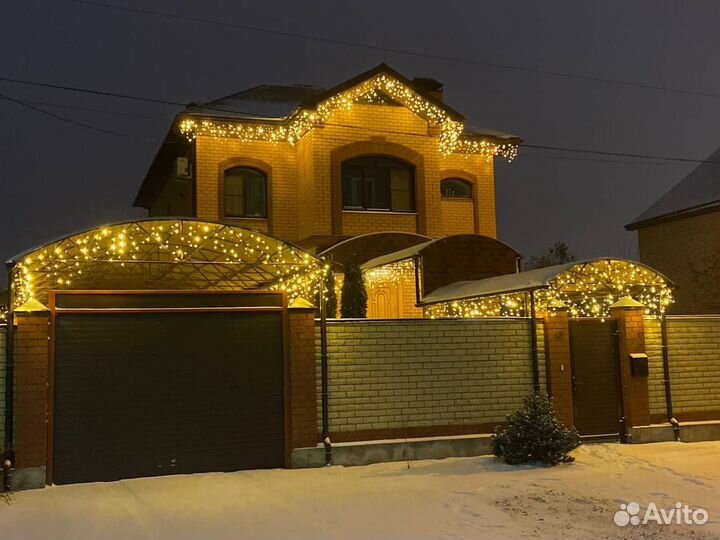 Неоновая, фасадная, новогодняя подсветка домов